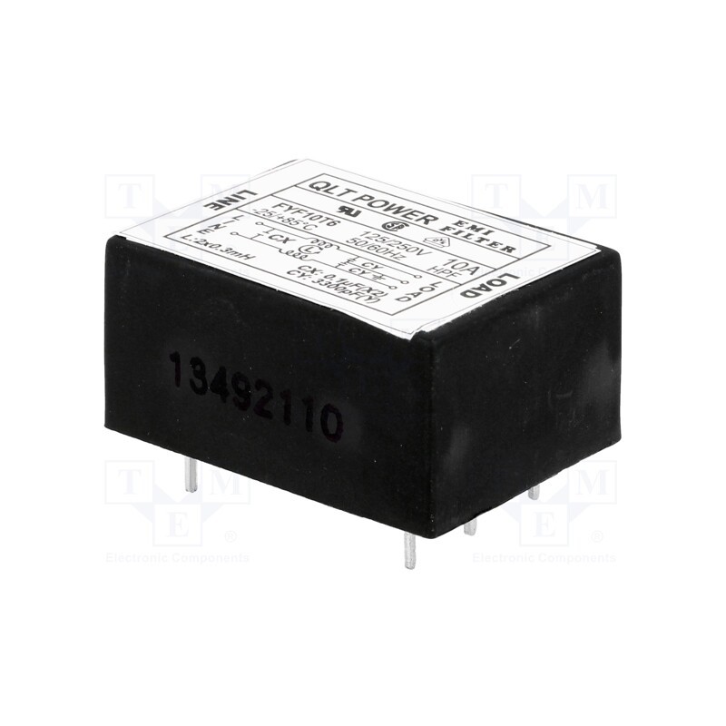 1 pcs x QLT POWER - FYF10T6 - Filter: anti-interference, 250VAC, Cx: 100nF, Cy: 3.3nF, 0.3mH, THT