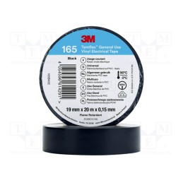 1 rol x 3M - 165BK5E - Tape: electrical insulating, W: 19mm, L: 20m, Thk: 0.15mm, black