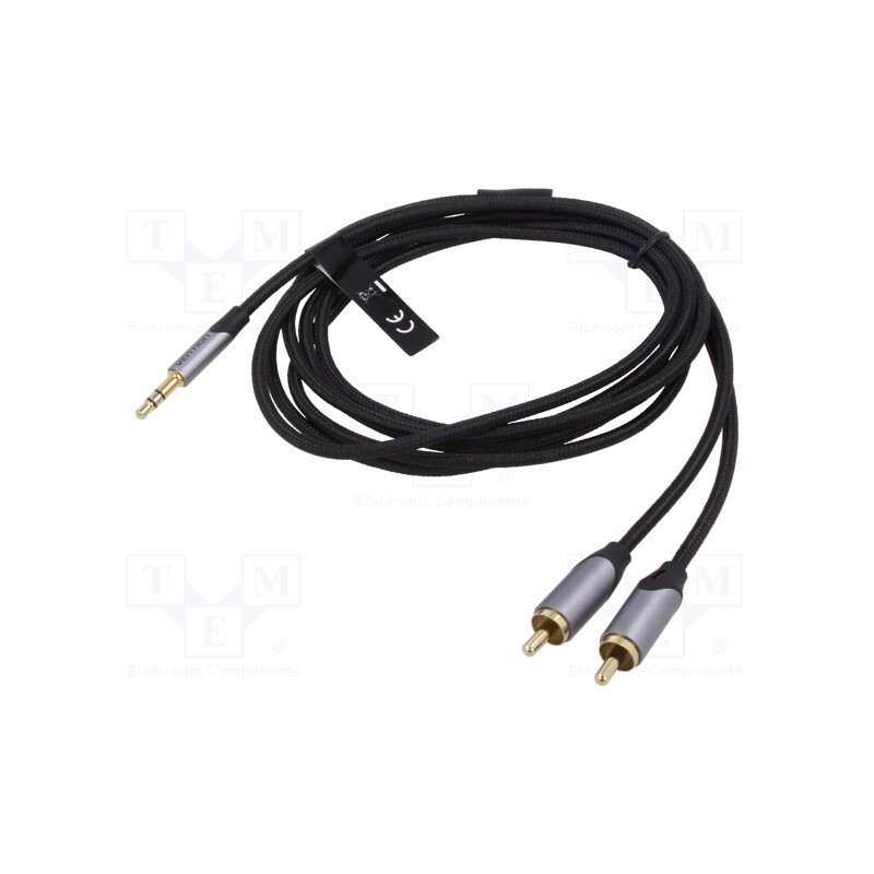 1 pcs x VENTION - BCNBJ - Cable, Jack 3.5mm 3pin plug,RCA plug x2, 5m, black, Øcable: 3.5mm