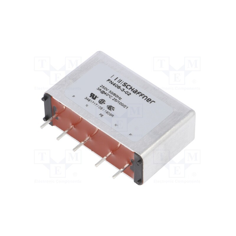 1 pcs x SCHAFFNER - FN406-3-02 - Filter: anti-interference, single-phase, 250VAC, Cx: 100nF, 1MΩ