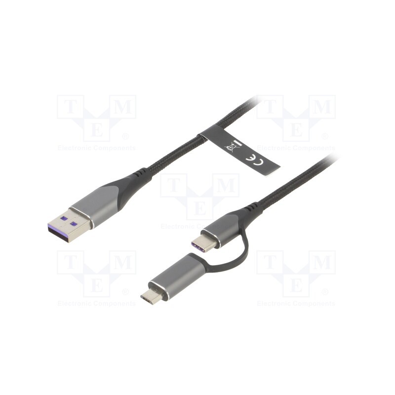 1 pcs x VENTION - CQFHF - Cable, USB 2.0, USB A plug,USB B micro plug,USB C plug, 1m, 5A
