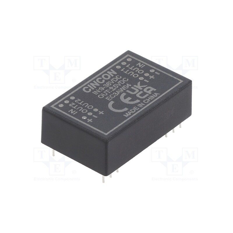 1 pcs x CINCON - EC3AW04 - Converter: DC/DC, 3W, Uin: 9÷36V, Uout: 5VDC, Uout2: -5VDC, DIP24