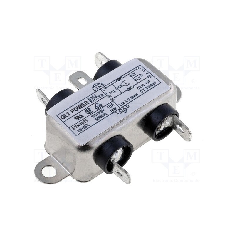 1 pcs x QLT POWER - FYK10T1 - Filter: anti-interference, 250VAC, Cx: 100nF, Cy: 3.3nF, 0.3mH