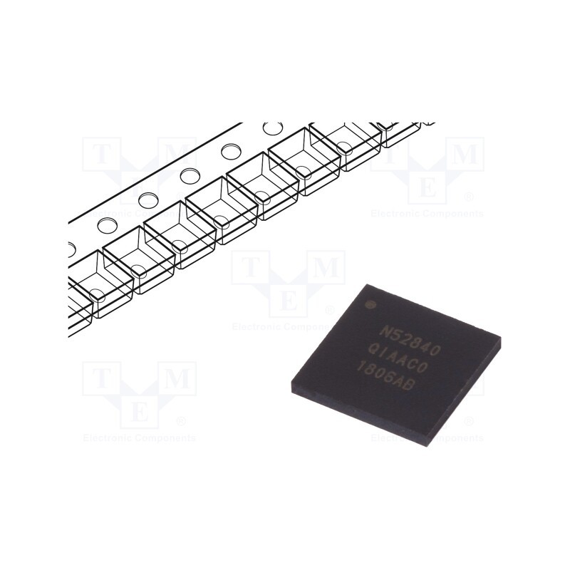 1 pcs x NORDIC SEMICONDUCTOR - NRF52840-QIAA-R - IC: SoC, QFN73, 256BSRAM,256kBRAM,1MBFLASH, 16bit timers: 5, 2Mbps