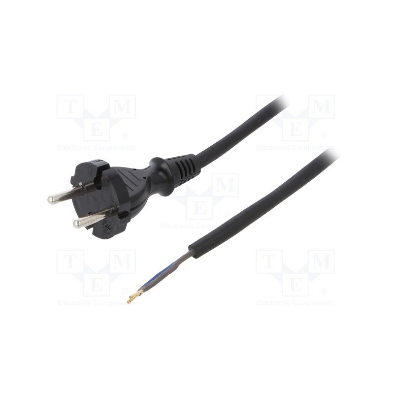 1 pcs x PLASTROL - W-97191 - Cable, 2x1mm2, CEE 7/17 (C) plug,wires, rubber, 5m, black, 16A