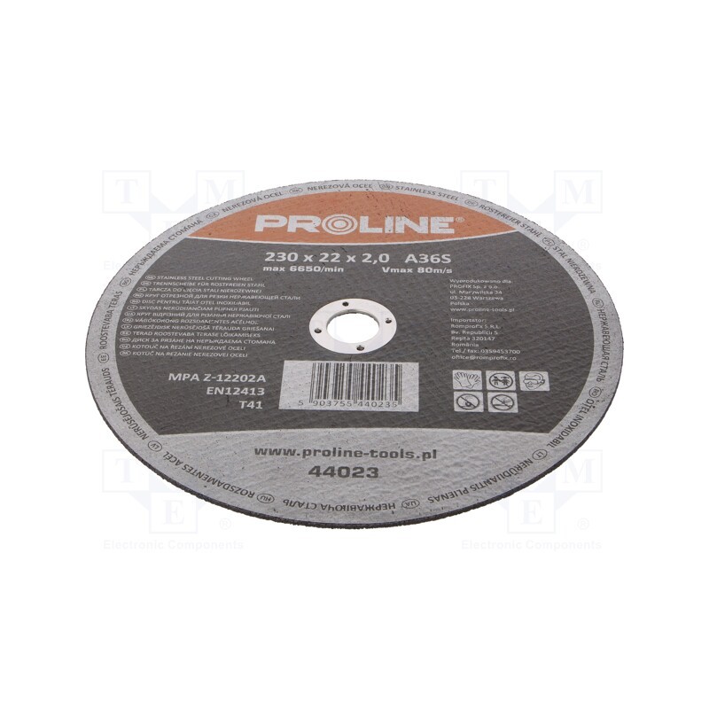 1 pcs x PROLINE - 44023 - Cutting wheel, Ø: 230mm, Øhole: 22mm, Disc thick: 2mm