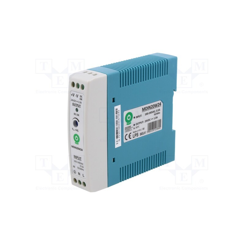 1 pcs x POS - POS MDIN20W24 - Power supply: switched-mode, 20W, 24VDC, for DIN rail mounting