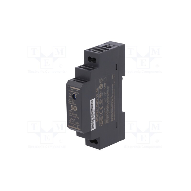 1 pcs x MEAN WELL - HDR-15-48 - Power supply: switched-mode, for DIN rail, 15W, 48VDC, 320mA, 87%
