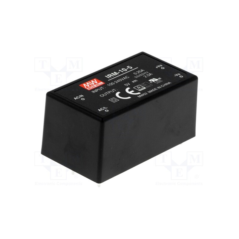 1 pcs x MEAN WELL - IRM-10-5 - Converter: AC/DC, 10W, 85÷264VAC, Usup: 120÷370VDC, Uout: 5VDC, 77%
