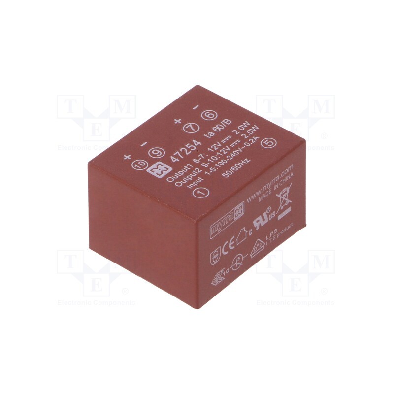 1 pcs x MYRRA - 47254 - Converter: AC/DC, 4W, 85÷265VAC, Usup: 120÷370VDC, Uout: 12VDC, 72%