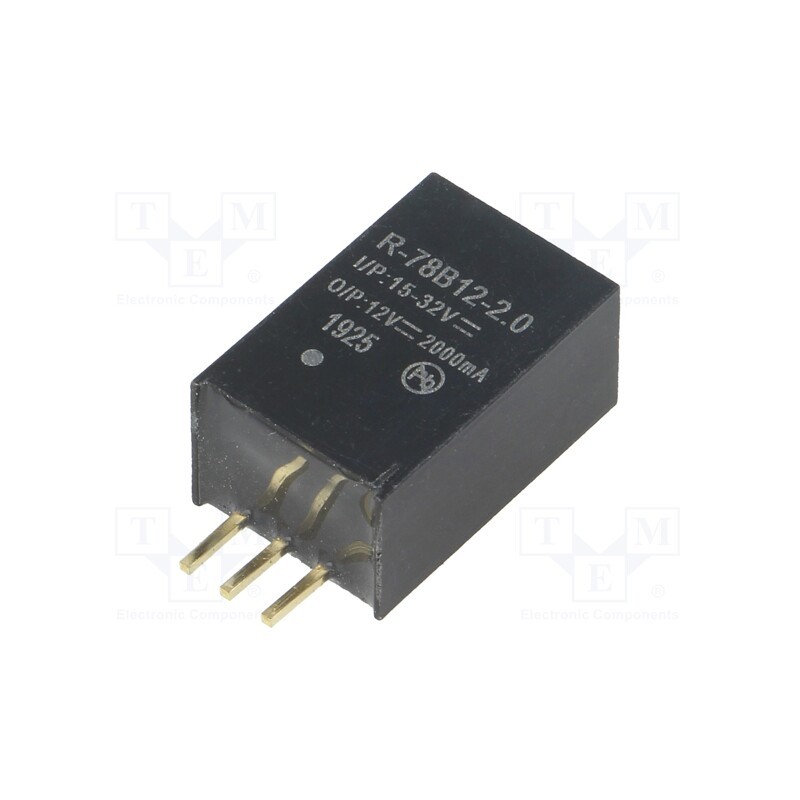 1 pcs x RECOM - R-78B12-2.0 - Converter: DC/DC, 24W, Uin: 15÷32V, Uout: 12VDC, Iout: 2A, SIP3, PCB