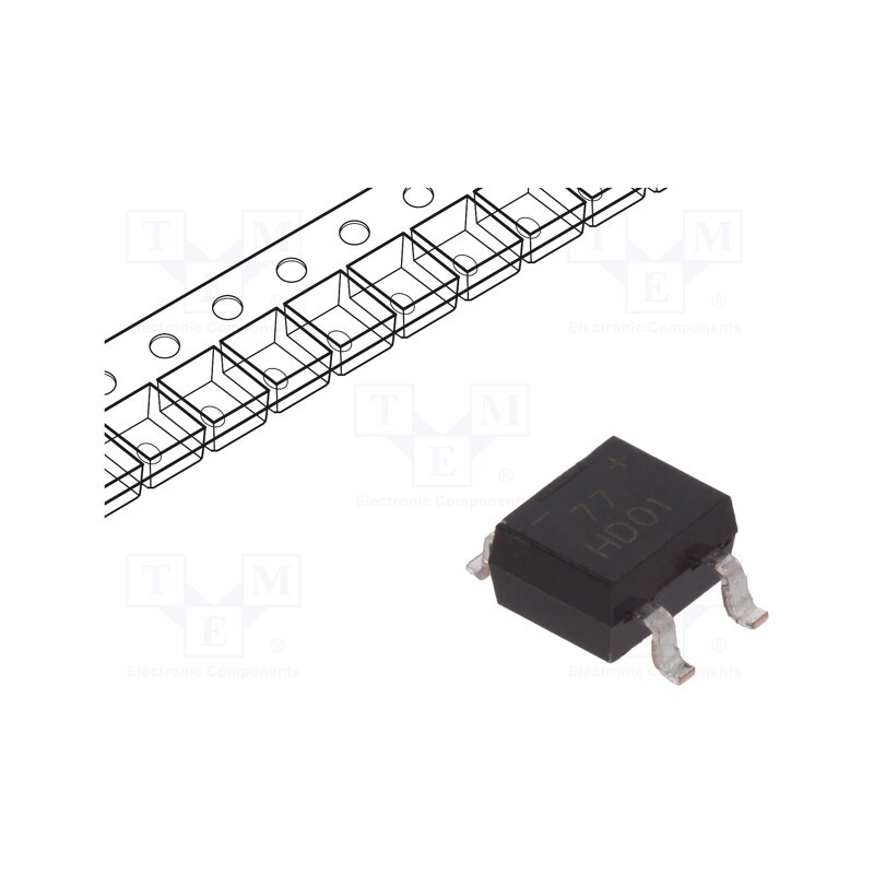1 pcs x DIODES INCORPORATED - HD01-T - Bridge rectifier: single-phase, 100V, If: 0.8A, Ifsm: 30A, MiniDIP