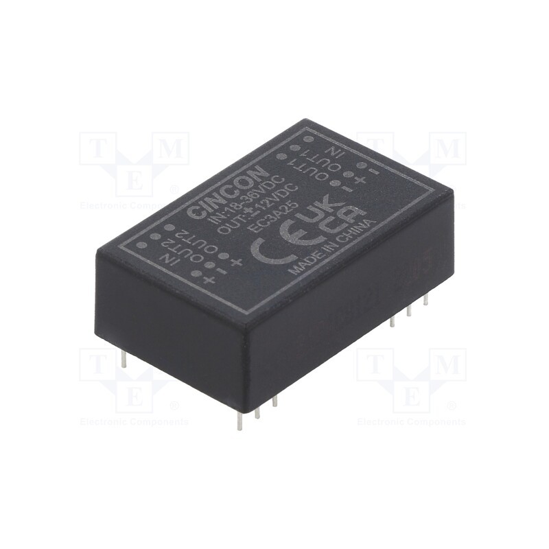 1 pcs x CINCON - EC3A25 - Converter: DC/DC, 3W, Uin: 18÷36V, Uout: 12VDC, Uout2: -12VDC, DIP24