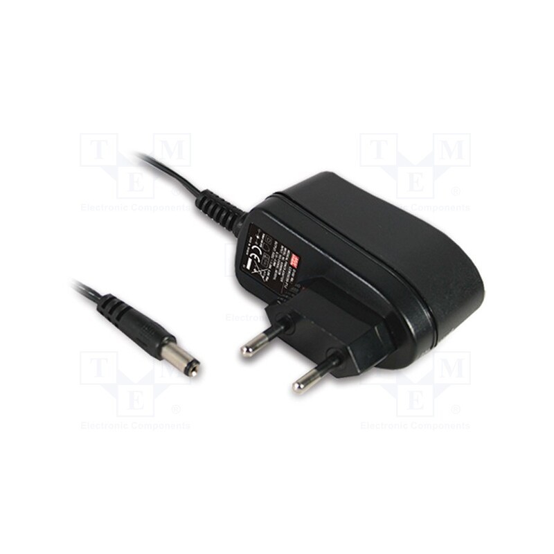 1 pcs x MEAN WELL - GSM06E09-P1J - Power supply: switched-mode, plug, 9VDC, 0.66A, 6W, Plug: EU, 76%