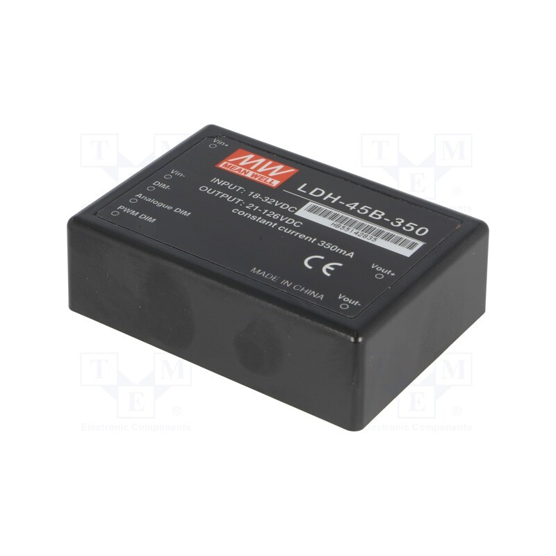 1 pcs x MEAN WELL - LDH-45B-350 - Converter: DC/DC, 45W, Uin: 18÷32V, Uout: 21÷126VDC, Iin: 2.1A, THT