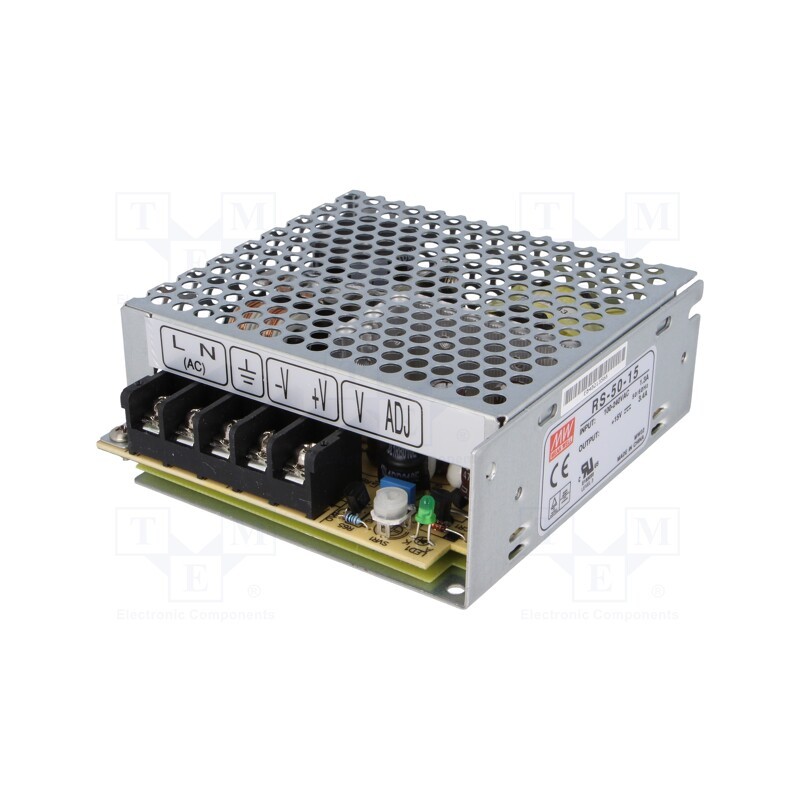 1 pcs x MEAN WELL - RS-50-15 - Power supply: switched-mode, for building in,modular, 50W, 15VDC