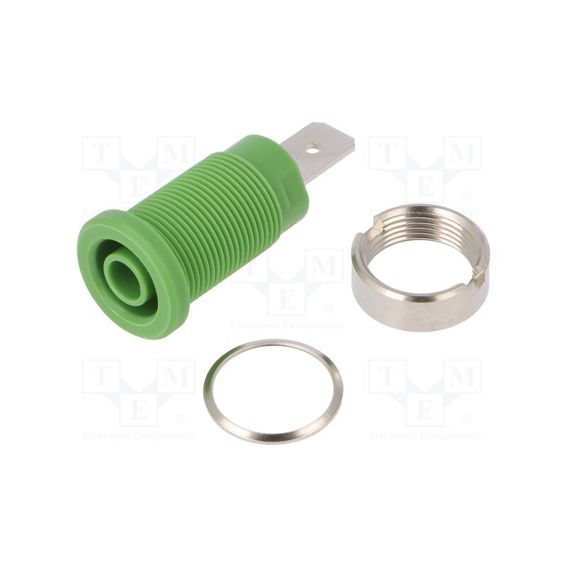 1 pcs x SCHu00dcTZINGER - SEB 6452 NI / GN - Socket, 4mm banana, 32A, 1kV, green, nickel plated, on panel, 35mm