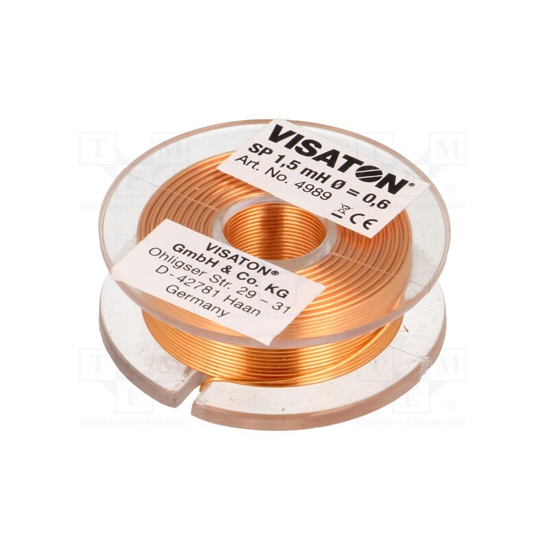 1 pcs x VISATON - 4989 - Inductor: air coil, 1.5mH, 1.65Ω, Ø: 43mm, H: 14mm, Øcore: 0.6mm
