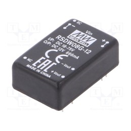 1 pcs x MEAN WELL - RSDW08G-12 - Converter: DC/DC, 8W, Uin: 18÷75V, Uout: 12VDC, Iout: 0÷666mA, DIP24