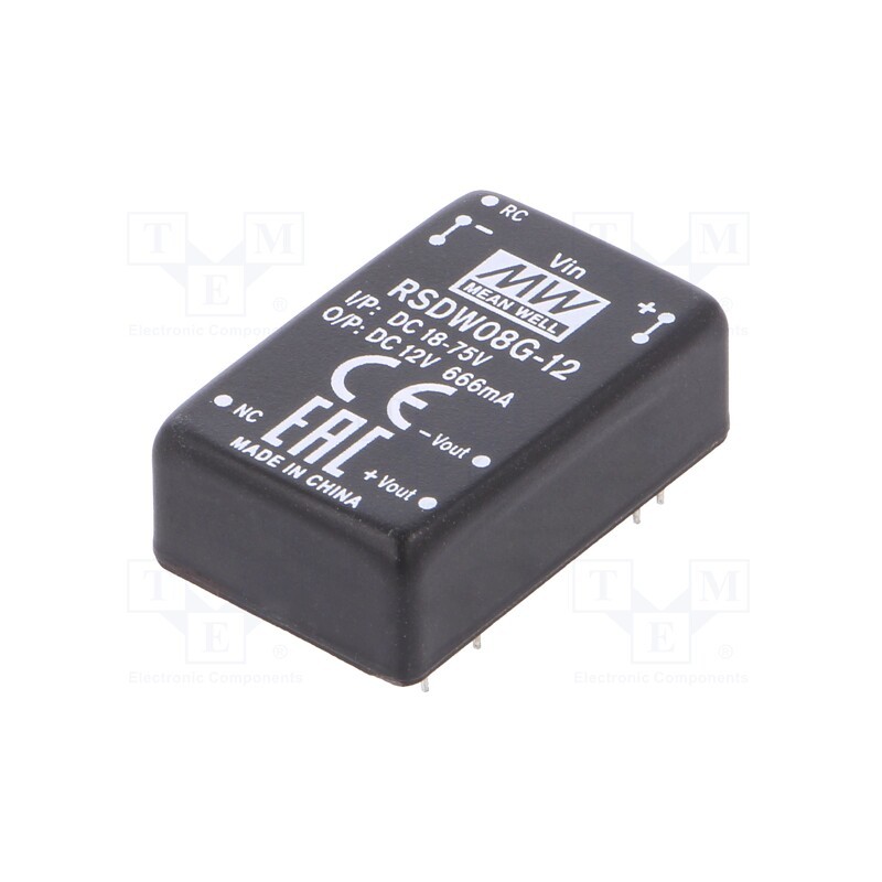 1 pcs x MEAN WELL - RSDW08G-12 - Converter: DC/DC, 8W, Uin: 18÷75V, Uout: 12VDC, Iout: 0÷666mA, DIP24
