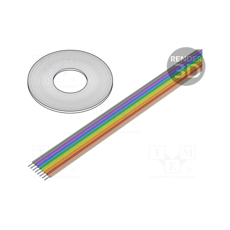1 rol x CONNFLY - DS1058-08M28-30.5 - Wire: ribbon, 8x28AWG, 1.27mm, stranded, Cu, unshielded, PVC, 300V
