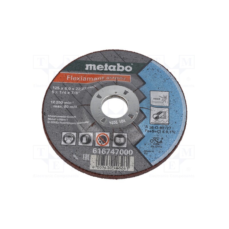1 pcs x METABO - 616747000 - Grinding wheel, Ø: 125mm, Øhole: 22.2mm, Disc thick: 6mm