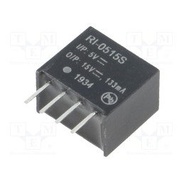 1 pcs x RECOM - RI-0515S - Converter: DC/DC, 2W, Uin: 4.5÷5.5V, Uout: 15VDC, Iout: 133mA, SIP4