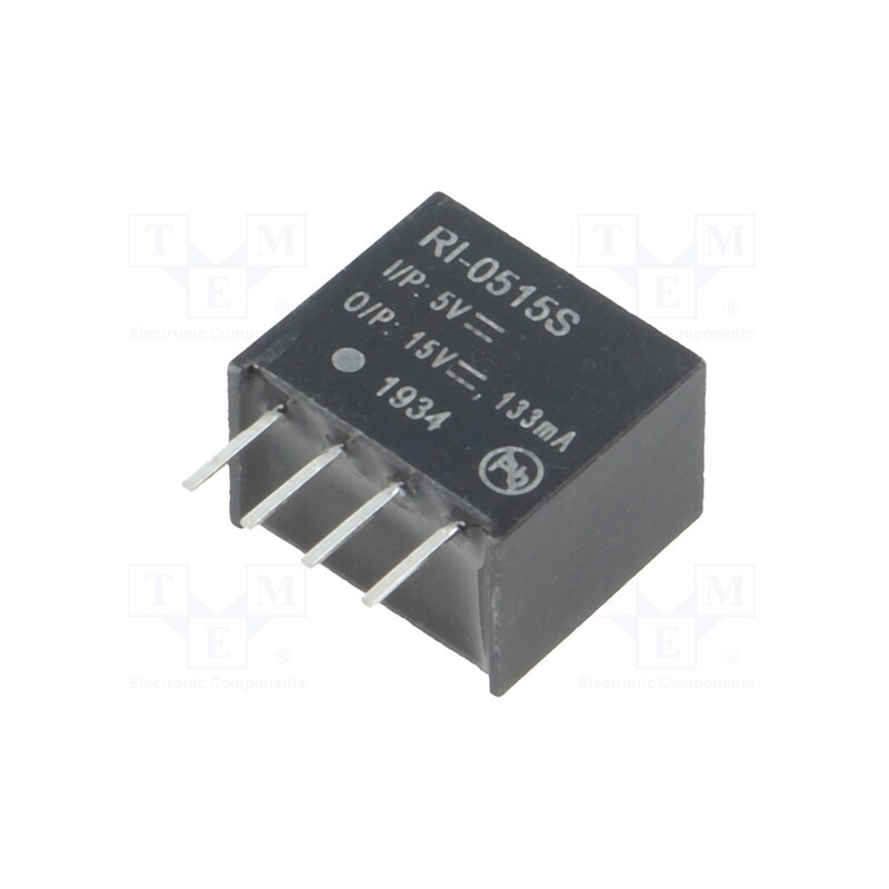 1 pcs x RECOM - RI-0515S - Converter: DC/DC, 2W, Uin: 4.5÷5.5V, Uout: 15VDC, Iout: 133mA, SIP4