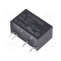 1 pcs x RECOM - R15P06S - Converter: DC/DC, 1W, Uin: 13.5÷16.5V, Uout: 6VDC, Iout: 167mA, SIP7