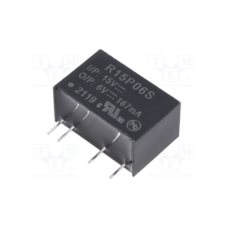 1 pcs x RECOM - R15P06S - Converter: DC/DC, 1W, Uin: 13.5÷16.5V, Uout: 6VDC, Iout: 167mA, SIP7