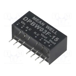 1 pcs x MEAN WELL - DPBW03F-15 - Converter: DC/DC, 3W, Uin: 9÷36V, Uout: 15VDC, Uout2: -15VDC, SIP8