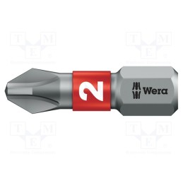 1 pcs x WERA - 5056422001 - Screwdriver bit, Phillips, PH2, Overall len: 25mm, BiTorsion