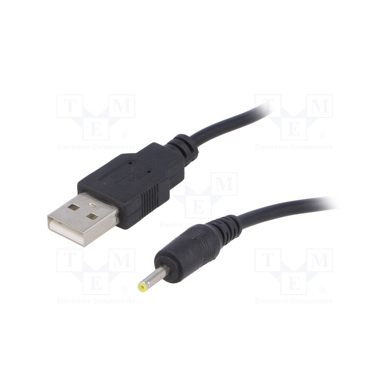 1 pcs x AKYGA - AK-DC-02 - Cable, USB A plug,DC 2,5/0,7 plug, straight, black, 0.8m, 5÷50°C