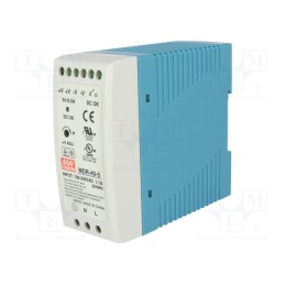 1 pcs x MEAN WELL - MDR-40-5 - Power supply: switched-mode, for DIN rail, 30W, 5VDC, 6A, OUT: 1