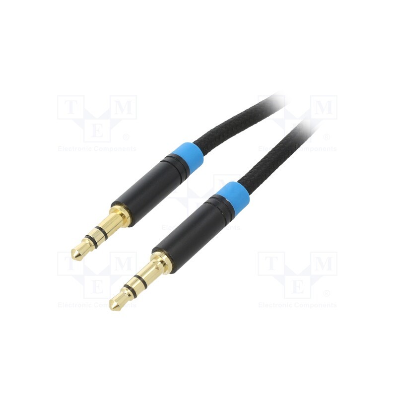 1 pcs x VENTION - P350AC050-B-M - Cable, Jack 3.5mm 3pin plug,both sides, 0.5m, black, textile