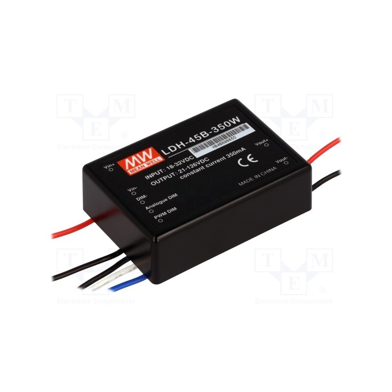 1 pcs x MEAN WELL - LDH-45B-350W - Converter: DC/DC, 45W, Uin: 18÷32V, Uout: 21÷126VDC, Iin: 2.1A, LED
