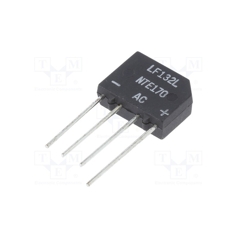 1 pcs x NTE Electronics - NTE170 - Bridge rectifier: single-phase, Urmax: 1kV, If: 2A, Ifsm: 60A, flat