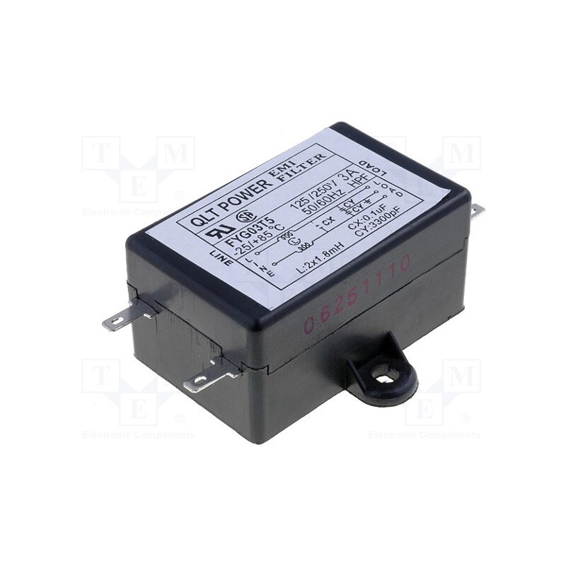 1 pcs x QLT POWER - FYG03T5 - Filter: anti-interference, 250VAC, Cx: 100nF, Cy: 3.3nF, 1.8mH