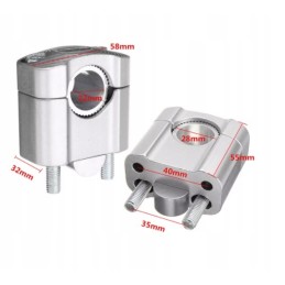 Universal silver handlebar mount, 22 mm to 22-28 mm, height 35 mm