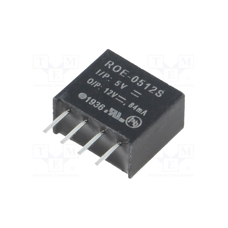1 pcs x RECOM - ROE-0512S - Converter: DC/DC, 1W, Uin: 4.5÷5.5V, Uout: 12VDC, Iout: 84mA, SIP4