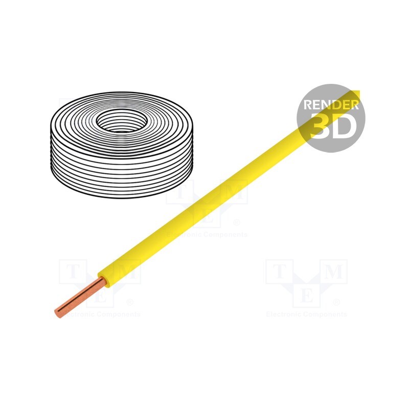 1 rol x DONAU ELEKTRONIK - 105-3 - Wire, 0.2mm2, solid, Cu, PVC, yellow, 60V, 10m, 1x0.2mm2