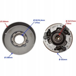 Clutch for quad atv 110cc automatic, seat 17x15mm