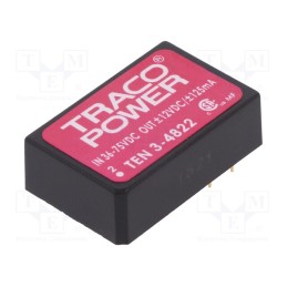 1 pcs x TRACO POWER - TEN 3-4822 - Converter: DC/DC, 3W, Uin: 36÷72V, Uout: 12VDC, Uout2: -12VDC, DIP24