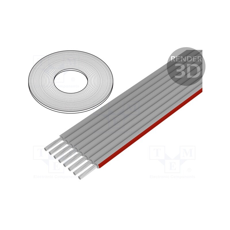 1 rol x BQ CABLE - FLC-08/30-E - Wire: ribbon, 1.27mm, stranded, Cu, unshielded, PVC, grey, 30.5m