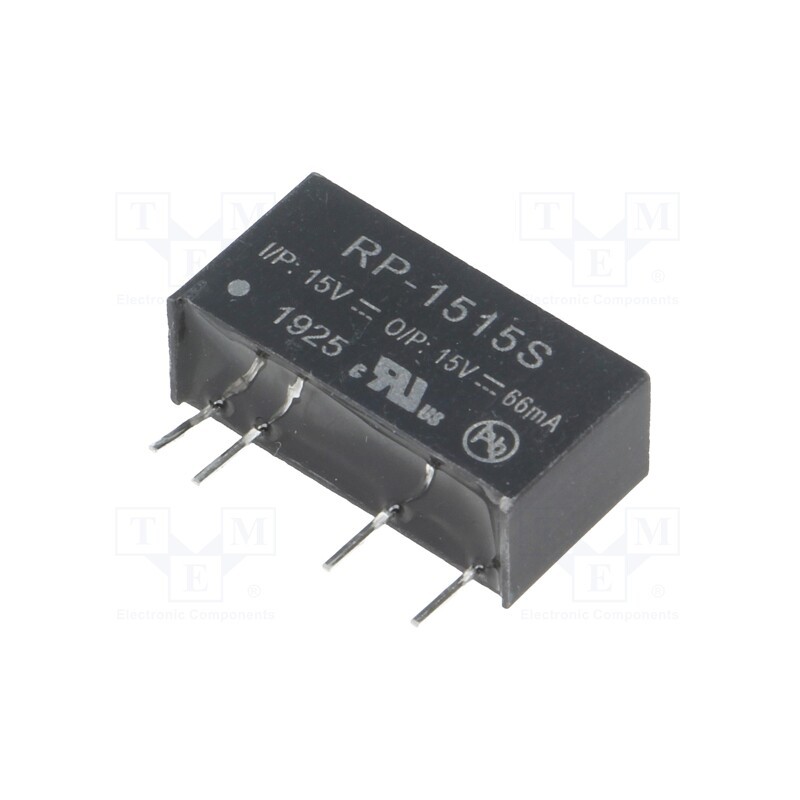 1 pcs x RECOM - RP-1515S - Converter: DC/DC, 1W, Uin: 13.5÷16.5V, Uout: 15VDC, Iout: 66mA, SIP7