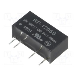1 pcs x RECOM - RP-1205S - Converter: DC/DC, 1W, Uin: 10.8÷13.2V, Uout: 5VDC, Iout: 200mA, SIP7