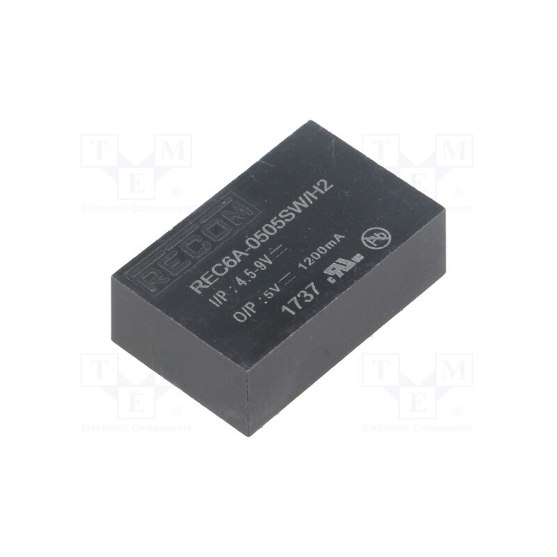 1 pcs x RECOM - REC6A-0505SW/H2 - Converter: DC/DC, 6W, Uin: 4.5÷9V, Uout: 5VDC, Iout: 1.2A, DIP24