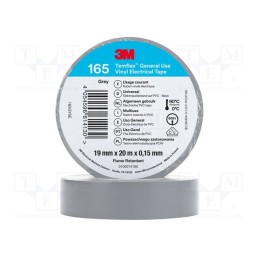 1 rol x 3M - 165GY5E - Tape: electrical insulating, W: 19mm, L: 20m, Thk: 0.15mm, grey, 200%