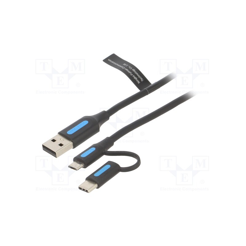 1 pcs x VENTION - CQDBG - Cable, USB 2.0, USB A plug,USB B micro plug,USB C plug, 1.5m