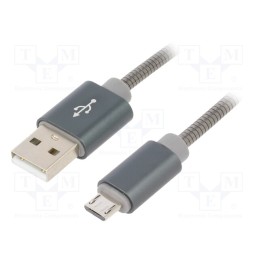 1 pcs x GEMBIRD - CC-USB2S-AMMBM-1M-BG - Cable, USB 2.0, USB A plug,USB B micro plug, 1m, grey, 480Mbps
